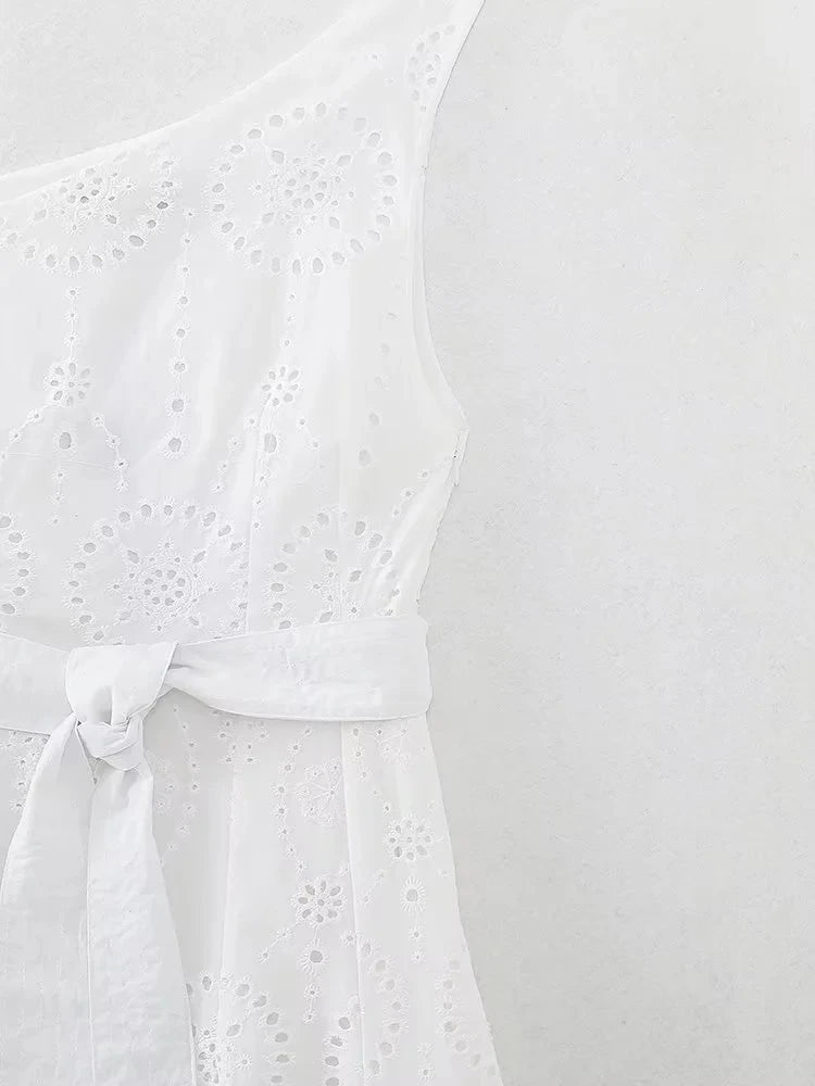 Foridol White One Shoulder Autumn Cotton Dress Women Winter Casual Dress Vestidos Maxi New Embroidery Boho Beach Dress Holiday