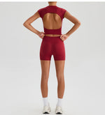 Yoga Shorts Sets Women Hanging Neck Hollow Back Sports T Shirts Sportsuit Gym High Waist Pocket Pants Fitness Workout Clothes