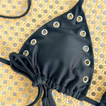 Sexy Black Rivet Holes Micro Bikini Thong Set Swimsuit Women 2026 String Halter Triangle Swimwear Bathing Suit Bikinis De Mujer