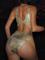 Golden Glitter Deep V Neck Female Swimwear One Piece Swimsuit Women Backless Monokini High Leg Cut Bathing Suit Swim Beachwear
