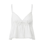 Womens Solid Color Sleep Tank Tops Spaghetti Strap Stylish Lace Trim Striped Front Bow Backless V Neck Sleep Camisoles
