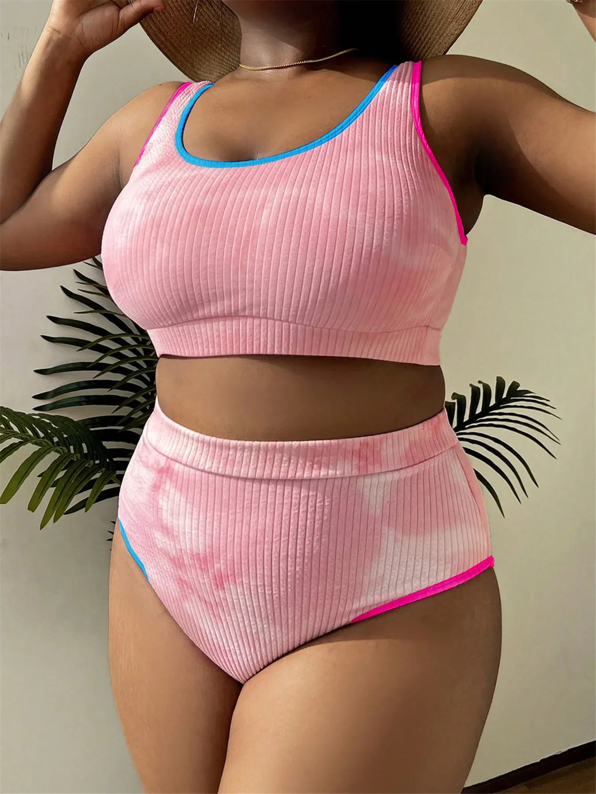 Large Size 3XL Women's Patchwork Swimsuit Sexy Backless High Waist Swimwear Textured Bikini Set Female Beachwear Holiday Biquini