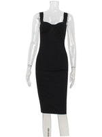 Ahagaga Elegant Women's Maxi Dresses Solid Camisole Square Collar Sleeveless Sheath Bodycon Slim Fit Party Female Vestidos Robes