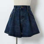 Pleated High Waist Denim Skirt Plus Size Denim Shorts For Women Summer Casual Wide Leg Slim A Line Skirt Elegant Girl Hot Pants