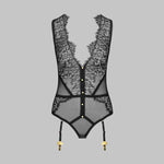 Toucheart Erotic Bodysuit Lace See-through Jumpsuit Sexy Garter Stockings Set Hollow Mesh Sexy Elegant Hot Underwear for Women
