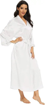 Women's Satin Robe Belted Elegant Solid Color Silky Comfort Bathrobe Loungewear