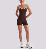 Sexy Sleeveless Backless Scrunch Yoga Jumpsuit Women Color-block U Neck Slim Sports One Piece Suits Tight Fitness Gym Overalls
