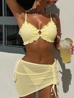 With Mesh Skirt Wrinkled Halter Ruffled Bikini Women Swimwear Female Swimsuit Three-piece Bikini Set Bathing Suit Swim Beachwear