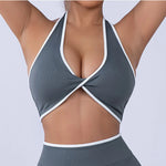 Shockproof Breathable Sports Bra Halter Neck Vest with Chest Pad for Gym Running Yoga Pilates Training Fitness Back Beauty