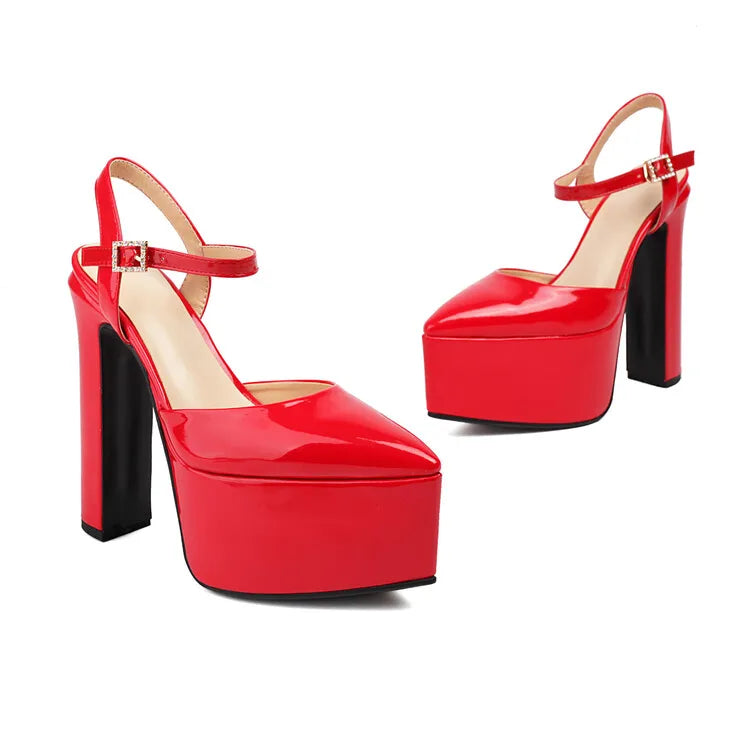 Platform Pointed Toe Sandals for Women Summer New Ankle Buckle Strap Gold Runway High Heels Large Size 43 Wedding Party Shoes