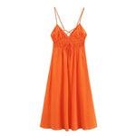 Foridol Orange Backless Tie Up Sexy Summer Women Dress V Neck A-line Beach Slip Dress 2025 Spaghetti Strap Party Midi Vestidos