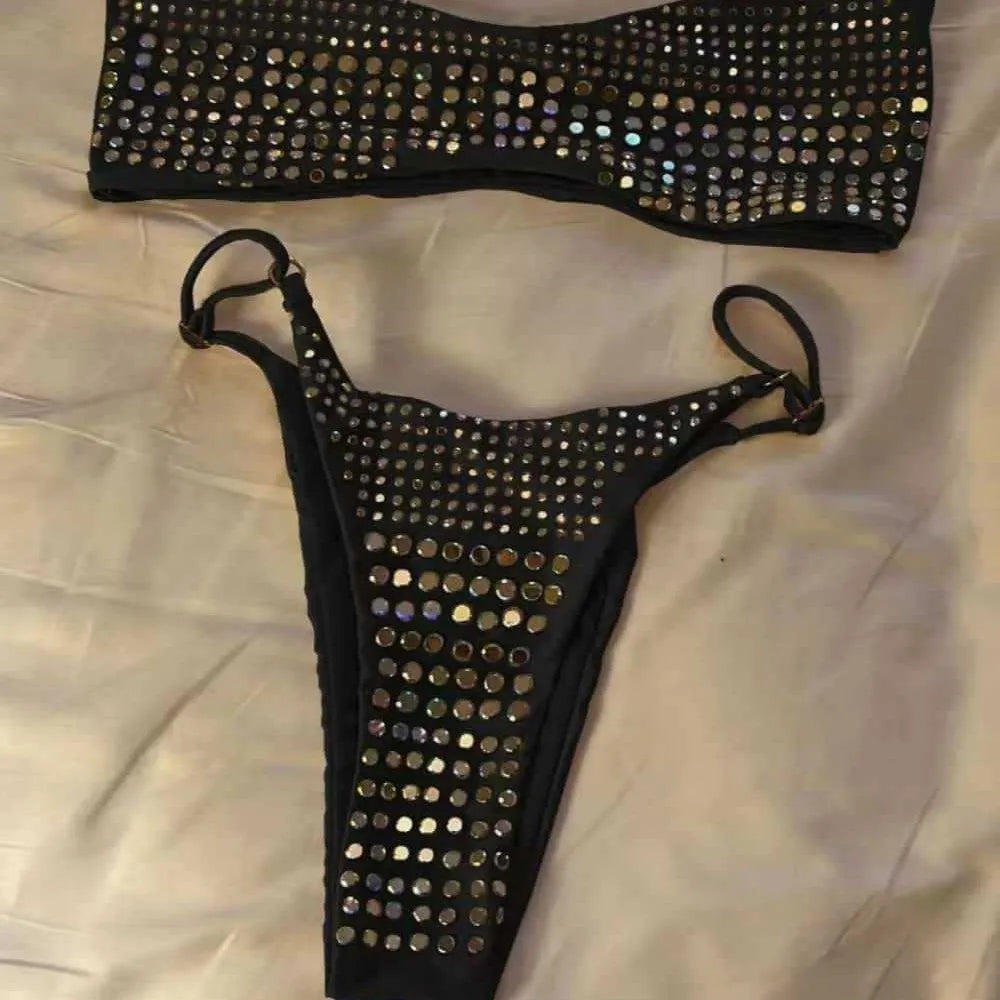 Sexy two-piece bikini high temperature perm sequined women's swimsuit beach vacation swimwear