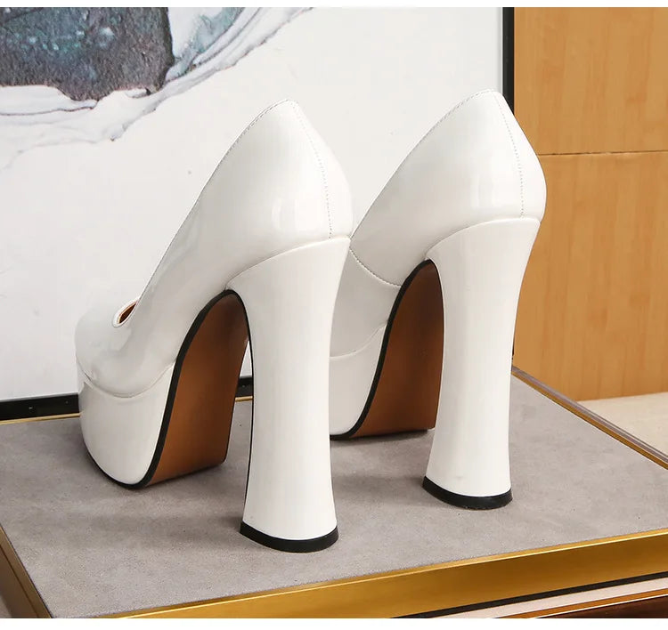 2022 New Model Catwalk Show 14CM High Heels Women's Banquet Party Round Toe Wear Single Shoes Large Size Women's Shoes 35-46
