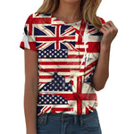 Women's British Flag Print T-Shirt Casual Round Neck Short Sleeve T Shirts Uk United Kingdom Women Vintage Tees Tops Clothing