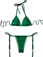 sexy metallic bikinis sets three pieces with drawstring mini skirt bathing suit beach wear women thong bikini swimsuits biquini