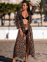 New Sexy Leopard Printed Beach Cover Up Chiffon Cover-ups Swimwear Beach Wear Summer Beachwear Female Women Long Dress K3219C