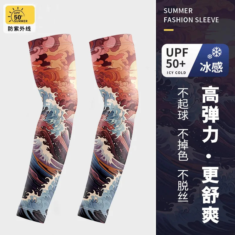 Ice Silk Tattoo Sleeve Men Women Summer Tattoo Sleeve UV Solar Arm Covers Cycling Cuff Quick Drying Cool Anti-Sunburn Arm Sleeve