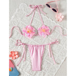 S - XL New Shiny 3D Flowers Halter Bikini Female Swimsuit Women Swimwear Two-Pieces Bikini Set Bather Bathing Suit Swim V7703