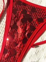 Sexy Shiny Red Sequin Bikinis Sets Women Bandeau Push Up Bra Metal Buckle Thong Swimsuit 2026 Summer Bathing Suit Micro Swimwear