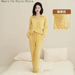 Women Winter Half Fleece Pajama Set Thick Warm Long Sleeve Long Pants Cozy Soft Casual Homewear Loungewear Sleepwear Suit