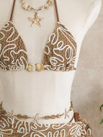 Vintage Pink Mesh Skirt 3 Piece Bikini Set Women Stone Strap Push Up Bra Triangle Swimsuit Holiday Bathing Suit Swimwear 2026