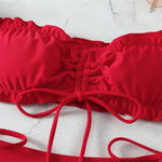 Sexy String Bikini 2024 Red Off Shoulder Swimsuit Female Swimwear Women Thong Bikinis Set Bather Swimming Beachwear Bathing Suit