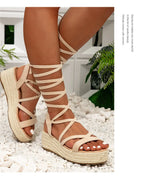 2024 Big Size 43 Women's Comfy Walking Wedge Espadrilles Sandals Summer Leisure Round Toe Platform Ankle Strap Shoes