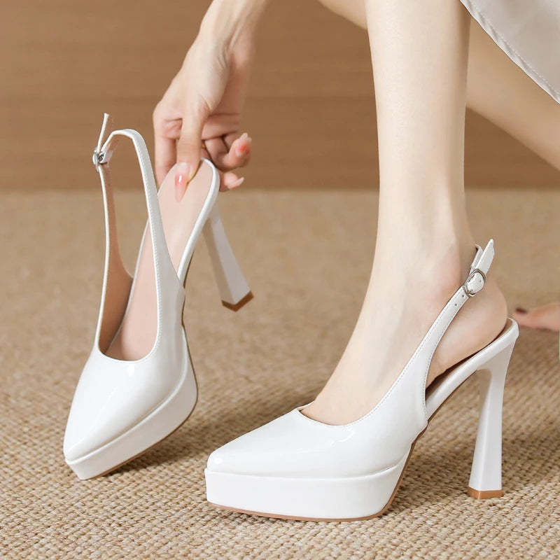 Baotou Slingbacks Sandals Women's Summer 2026 New Pointed Thin Heel High Heels for Ladies Waterproof Table Not Tired Foot Shoes