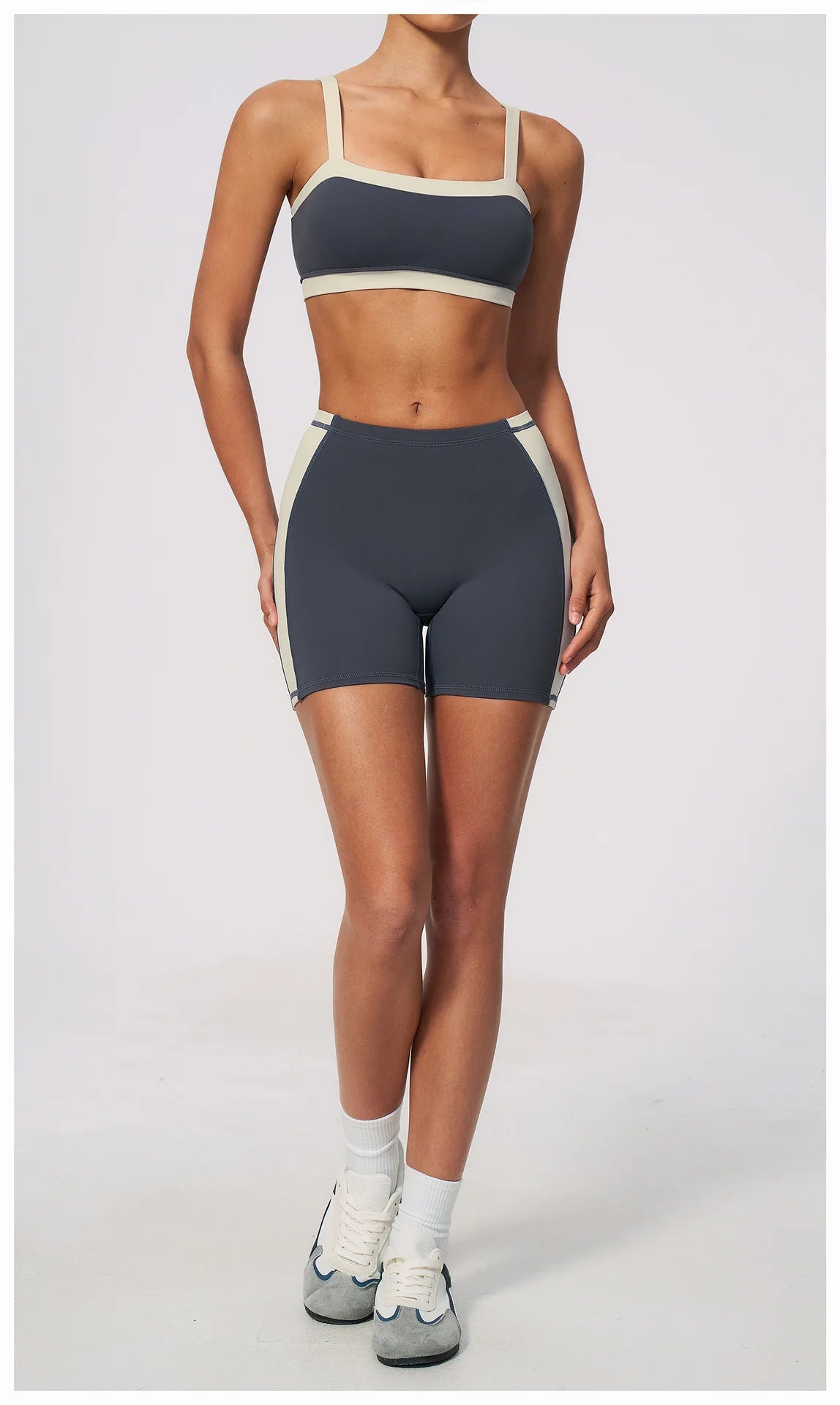 Summer Color Blocking Yoga Suit Women Shockproof Slim Sports Bra High Waist Hip Lift Shorts Gym Running Fitness Sets Tracksuit