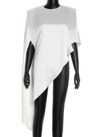 Trendix White Asymmetrical Cover Up For Women Fashion Ruffle Hem Loose Short Sleeve Shirts Casual Elegant Commuting Pullover Top