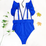 New Sexy Ruffled White Deep V One Piece Swimsuit Women Swimwear Female With Belt Monokini Bather Bathing Suit Swim Lady V2198
