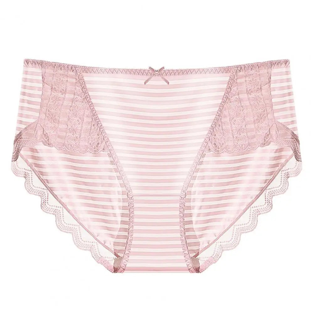 Anti-septic Women Underpants Women Panties Mid Waist Lace Bow Decor Tummy Control Butt-lifted Soft Stretchy Quick Dry Briefs