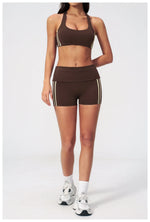 Tight Color Contrast Yoga Suit 2 Pieces Women V Neck Sports Bra Pleate High Waist Shorts Gym Running Fitness Suits Tracksuit
