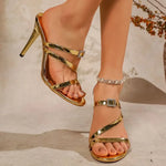 2026 Women Lightweight Sandals Thin High Heel Sandals Fashionable Summer Shoes Wedding Gold Women Shoes Party