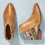 2019 New Women Embroider High Ankle Shoes Boots Wine Red Flock Leather Plus Size Zipper Rivet Flower Shoes