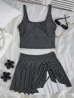 Vintage Black Polka Dot Print Tankini Set Women Push Up Tank Top Split Tie Skirt Two Piece Swimsiut 2026 Bathing Suit Swimwear