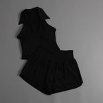 Summer Women's Sports Sets Color Contrast Lapel Collar Sports T Shirts High Waist Pleate Shorts Gym Running Fitness Yoga Suit