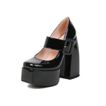 Spring and Autumn New Styles Fashion Round Head High-heeled Women's Shoes Shallow Mouth Buckle Square Heel Mary Jane Women Shoes