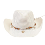 Women Men Straw Cowgirl Hat Starfish Shell Decor Western Panama Jazz Hat Summer Sun Hat for Travel Beach