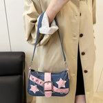 Fashion Women's Handbags Denim Stars Pattern Cool Girls Underarm Bag Female Small Shoulder Hobo Bags Chain Tote Bag