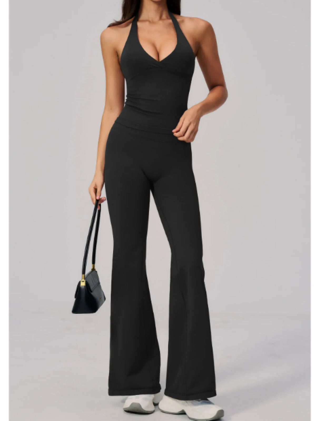 V-neck Yoga Sets Women Seamless Slimming Sports Tank Top High Waist Wide Leg Pants Fitness Suit Outwear Gym Running Tracksuit