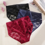 FINETOO 3PCS Women Lace Panties Sexy Hollow Underpants Sexy High Waist Lace Panty Elegant& Romantic Ladies Breathable Underwear