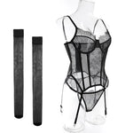 Toucheart Erotic Sexy See-through Lace Sling Women's Fishbone Breast Button Push-up Waist Women Hot Sexy Lingerie with Stockings