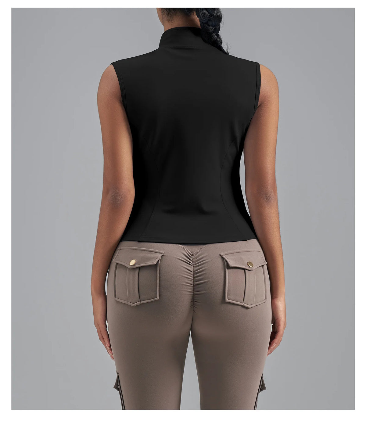 Women Zipper Yoga Shirts Solid Stand Up Collar Elastic Slim Fit Sports Jacket Breathable Sleeveless Sunscreen Workout Clothes