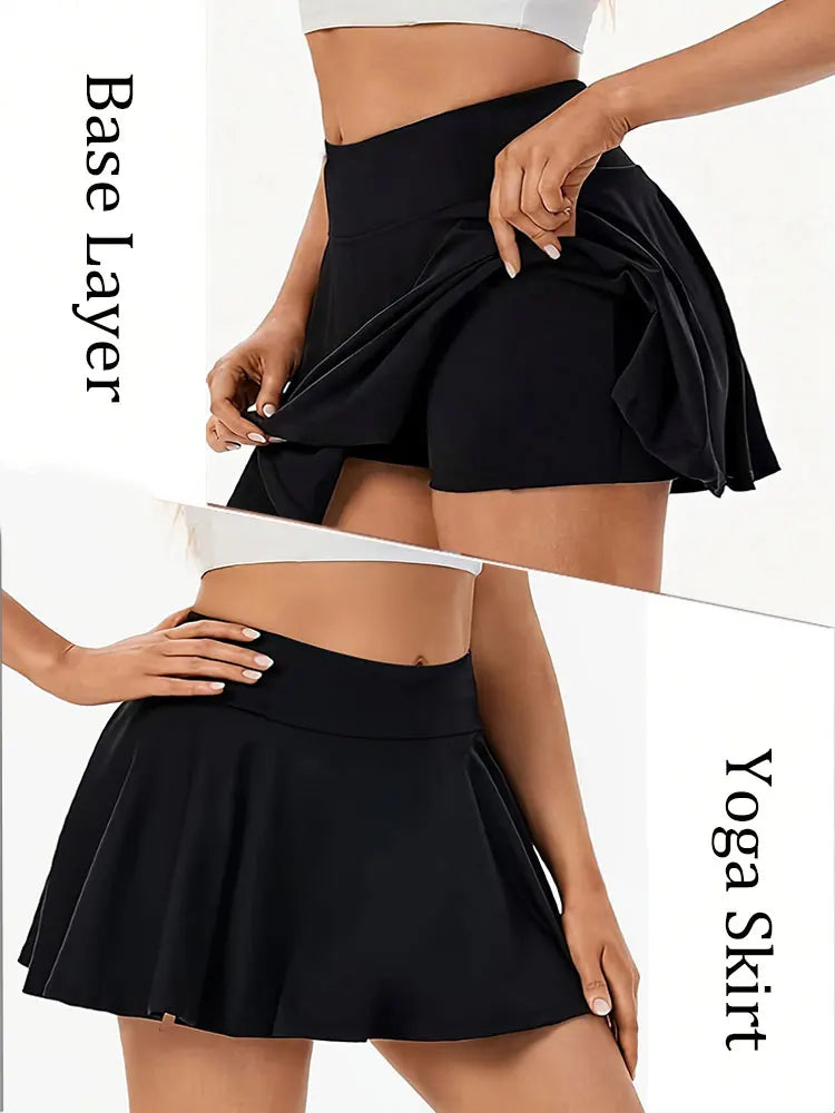 High Waist Athletic Short Skirt Summer Ice Silk Soft Anti Exposure Built In Shorts Skort Yoga Fitness Tennis Quick Dry Skirts
