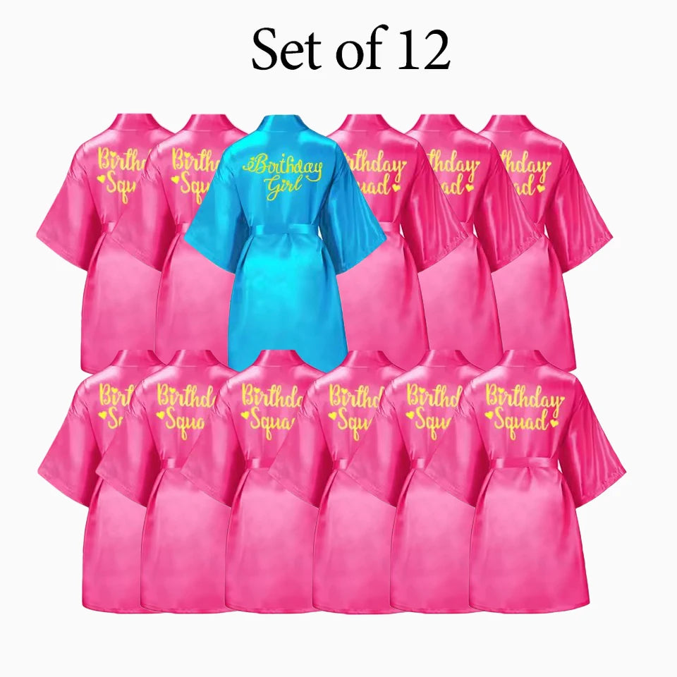 6-12Pcs Spa Girls Party Birthday Squad Robes Girl Kimono Spa Robe Pajama Party Favors Soft Satin Bathrobe for Kid Birthday Decor