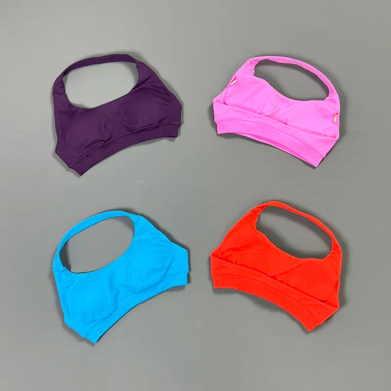HISTELLO Impacts Sports Bra Women Seamless Yoga Halter Top High Support Push Up Open Back Gym Wear Workout Fitness Underwear