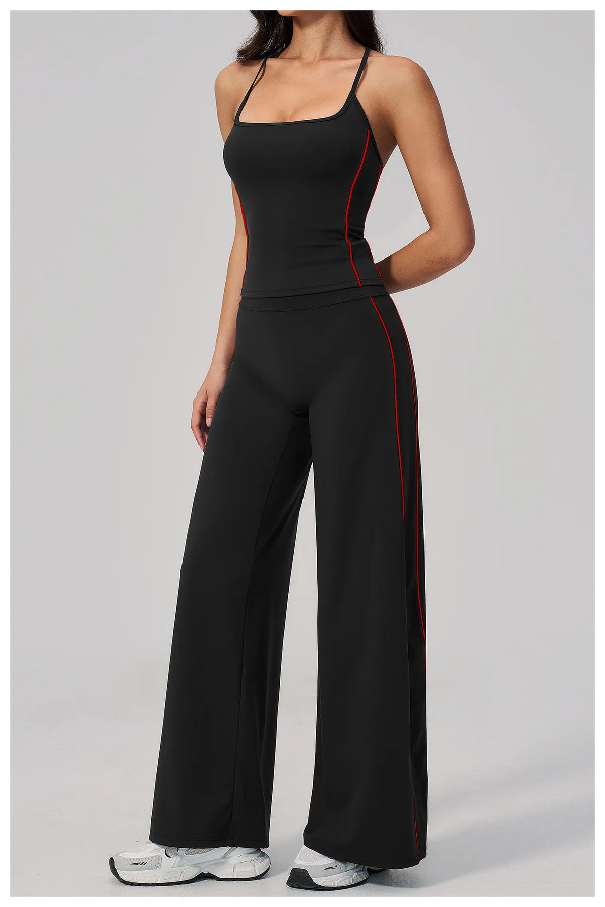 Color Contrast Yoga Sets Women Hanging Neck Slim Sports Tank Top Running Fitness Suit Outdoor Flare Leggings Workout Clothes