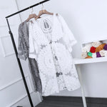DEKA New Beach Cover-up Swimsuit Lace Hollow Crochet Beach Bikini Cover Up 3/4 Sleeve Women Top Swimwear Beach Dress Tunic Shirt