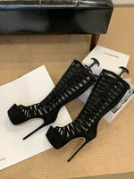 2025 New Summer Open Toe Women Knee High Boots Sandals Design Style Narrow Band Thin High Heels Zipper Party Shoes